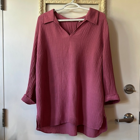 SOFT SURROUNDINGS | Key Biscayne Gauze Tunic 3/4 Sleeve Relaxed Notched Collar - Picture 2 of 11